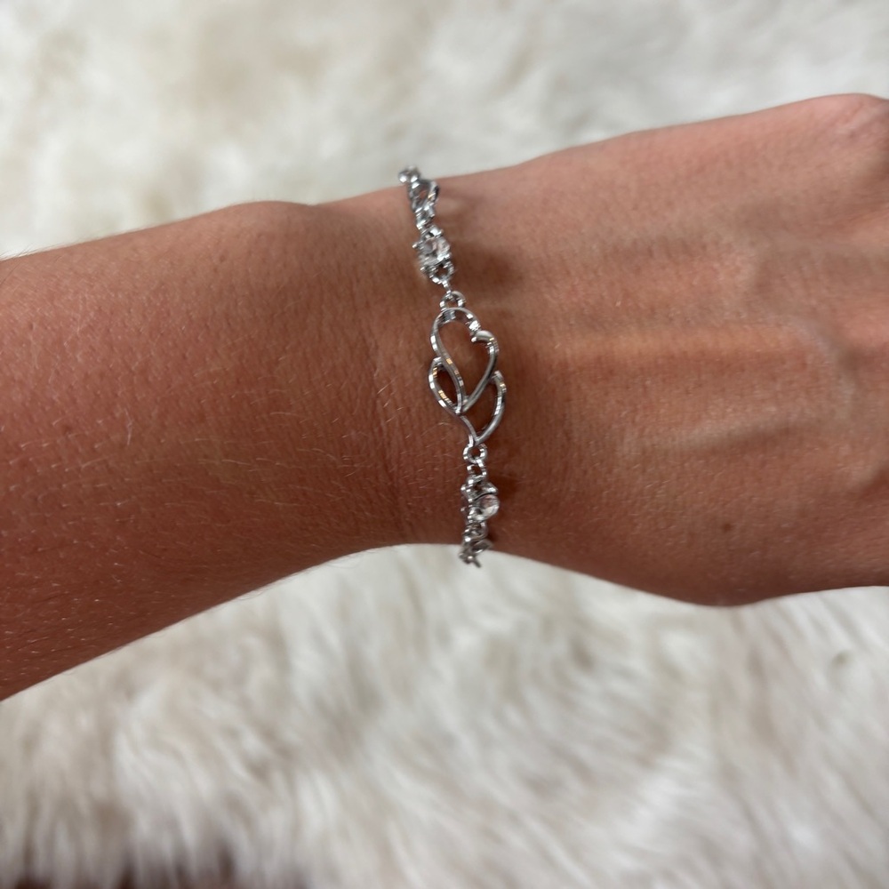 925 Silver Rhinestone Heart Bracelet